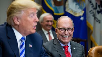 Economic adviser Larry Kudlow with US President Donald Trump. Mr Kudlow says China's offer stands. EPA/Alex Edelman