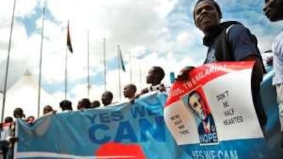 Kenyans hold a procession this week during the fifth Multilateral Initiative on Malaria conference in Nairobi.