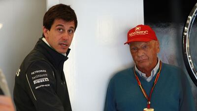 Mercedes-GP team principal Toto Wolff, left, has admitted he is still struggling to come to terms with the death of Niki Lauda, right. Press Association wire
