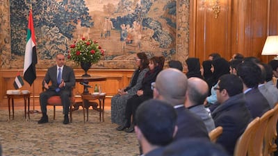 Lt Gen Sheikh Saif bin Zayed, Deputy Prime Minister and Minister of the Interior, on Tuesday met a group of Emirati students in Paris who are studying at various French universities and institutions. Courtesy Ministry of Interior