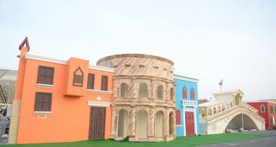 Copies of colourful houses, Rome's Colosseum and the Rialto Bridge at the Italian Village in Jeddah, part of the Italian Supercup celebrations.