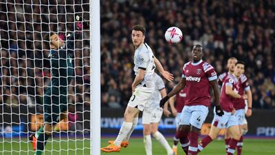 Diogo Jota of Liverpool looks on as a shot flies past West Ham keeper Lukasz Fabianski. Getty