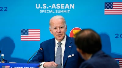 US President Joe Biden participates in the US-Asean Special Summit to commemorate 45 years of US- Asean relations, in Washington, on May 13. AP