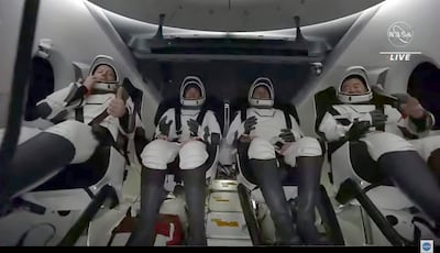 The crew of the SpaceX Dragon capsule after splashing down into the Gulf of Mexico in this image taken from NASA video. AP
