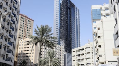 The charred exterior of the Abdul Naser building in King Faisal Road in Sharjah on October 2, 2015. Sarah Dea / The National