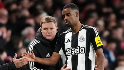 Newcastle boss Eddie Howe, left, and striker Alexander Isak, who is set to join Liverpool. PA