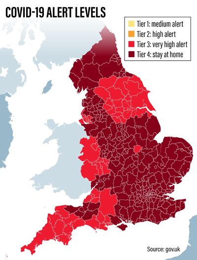 All of England is in Tier 3 and 4.