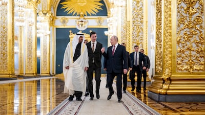 President Sheikh Mohamed is received by Vladimir Putin, President of Russia, at the Kremlin during an official visit. All photos: UAE Presidential Court