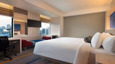 A bedroom at the new Aloft Jakarta. Starwood