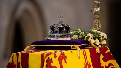 The Imperial State Crown is resting on the coffin carrying Queen Elizabeth II in Westminster Hall, London. Reuters