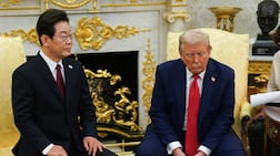 US President Donald Trump in a meeting with South Korean President Lee Jae Myung last August. EPA