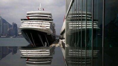 The luxury liner Queen Elizabeth is docked at Ocean Terminal in Hong Kong. The ship is scheduled to make a port call in Dubai on March 31.