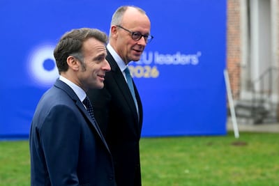 France's President Emmanuel Macron, left, with Germany's Chancellor Friedrich Merz on Thursday. AFP