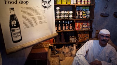 Very old cans of Kraft cheese are displayed in a reproduction of a traditional souq food shop at Dubai Museum in Bur Dubai. Antonie Robertson / The National