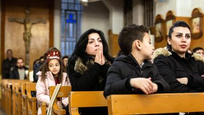 The Armenian church of Qamishli during a recital in honor of Father Joseph Hanna Bedoyan. December 21, 2019. Thibault Lefébure for The National.