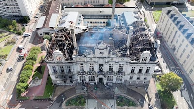 The destroyed Limoges city hall after it was set on fire. AFP