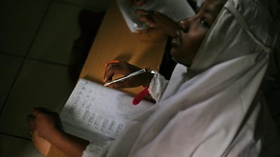 Senwara Begum from Myanmar attends an English class at her temporary shelter in Medan, North Sumatra, Indonesia. Although sympathetic to the Rohingya, Indonesia only allows the refugees to stay until they can be resettled elsewhere, which can take years. AP Photo/Binsar Bakkara