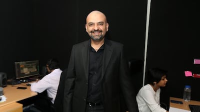 Mehirr Nath Choppra , the chief executive of Audio Republic in his studio in the Pinnacle building Al Barsha in Dubai. Pawan Singh / The National