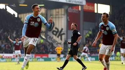 Dwight McNeil celebrates after scoring against Wolverhampton Wanderers. Getty Images