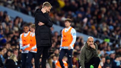 Chelsea manager Graham Potter reacts on the touchline. PA