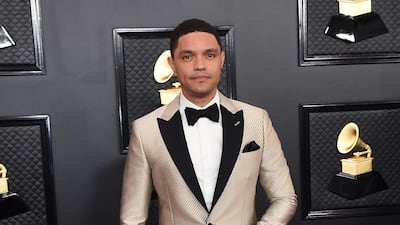 Trevor Noah looked sharp in a silver suit jacket with black lapels at the 62nd annual Grammy Awards. AP