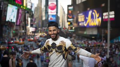 Adam Saleh, who has attracted a considerable online following with his YouTube videos, poses for a portrait in Manhattan’s Times Square on August 15, 2015. Dave Sanders for The National