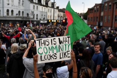 People gather against an anti-immigration protest in London. Reuters