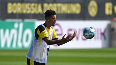 Jadon Sancho attends a training session with Borussia Dortmund at the team training grounds in Dortmund. AFP