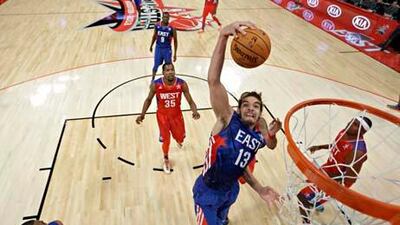 Chicago's Joakim Noah goes up for a shot during the NBA All-Star game.