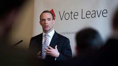 Dominic Raab, a prominent Leave campaigner delivers a speech at a 'Vote Leave' event. The group have been referred to police over electoral fraud. EPA