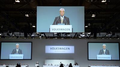 Mr Mueller apologises at the VW AGM. Sebastian Gollnow/EPA