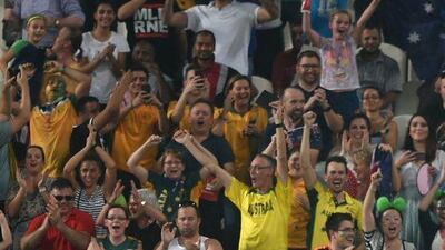 Tim Cahill, right, celebrates after coming off the bench and grabbing Australia's goal in a 1-0 win over UAE at Mohammed bin Zayed Stadium on September 6, 2016 in Abu Dhabi, United Arab Emirates. (Tom Dulat / Getty Images