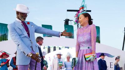 Style Stakes Best Dressed Couple, Nader Tearab and Zheng-Gi-Ya at the Dubai World Cup on March 30, 2019. Twitter / Meydan Style