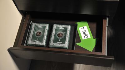 Prayer facilities inside a room at the Gaia Hotel for visiting Muslim customers in the Beitou district near Taipei. Mandy Cheng / AFP