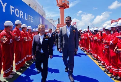 During Dr Al Jaber’s visit to Jiangnan Shipyard, Adnoc L&S also marked the delivery of the first of its four large ammonia carriers. Photo: Adnoc L&S