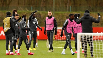 Manchester United's Nemanja Matic and teammates during training at the Aon Training Complex. Reuters
