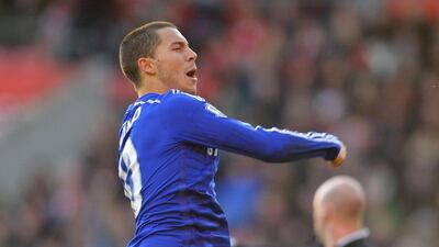 Chelsea's Eden Hazard celebrates scoring their goal against Southamptont in a 1-1 Premier League draw on Sunday. Glyn Kirk / AFP / December 28, 2014