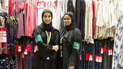 Eman Mohammed, 16, left, and Khadeeja Omar, 16, during their time taking part in the, Yes to Work initiative, at Next, in Yas Mall on Yas Island in Abu Dhabi on August 15, 2016. Christopher Pike / The National