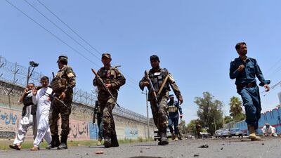 Afghan security personnel arrive at the site of an attack in the city of Jalalabad, east of Kabul, on June 11, 2018. Mohammad Anwar Danishyar / AP Photo