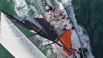 An aerial view of the Team Alvimedica boat during the start of Leg 5 of the Volvo Ocean Race in Auckland, New Zealand on Wednesday. Ainhoa Sanchez / Volvo Ocean Race