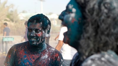 Revelers take part in Holi, an Indian festival of colours held at Wonderland in Dubai. Sarah Dea / The National