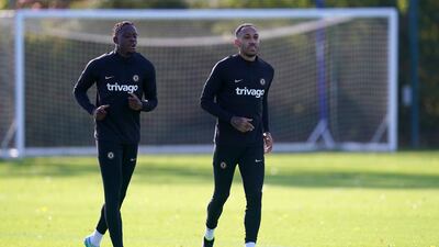 Chelsea's Pierre-Emerick Aubameyang during a training session at Cobham on the eve of the Champions League match against Salzburg. PA