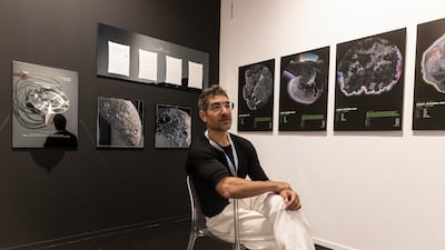 Spanish artist Soliman Lopez's Iridia centres on 16 Psyche, a metal-rich asteroid estimated to contain more wealth than the global economy. Antonie Robertson / The National