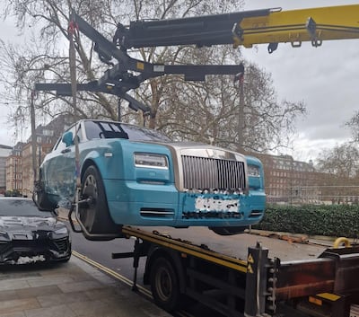 A Saudi Arabia-registered Rolls-Royce Phantom Coupe being towed away. Photo: Westminster City Council