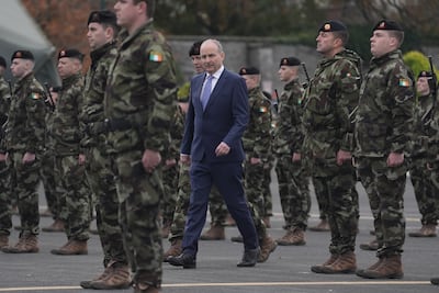 Micheal Martin during a review of Irish soldiers ahead of a six-month deployment to Lebanon. PA