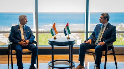Sheikh Abdullah bin Zayed, Minister of Foreign Affairs and International Co-operation, met Subrahmanyam Jaishankar, Minister of External Affairs of India, on the sidelines of a gathering of G20 foreign ministers held in Bali, Indonesia. Photo: Minister of Foreign Affairs and International Co-operation