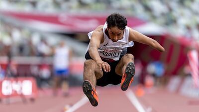 Hossain Rasouli competes in the men's long jump T46 final. EPA