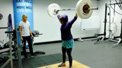 Shaikha Al Qassemi trains at the SHP in Jumeirah Lakes Towers. In spite of fasting, she continues to work out. Razan Alzayani / The National