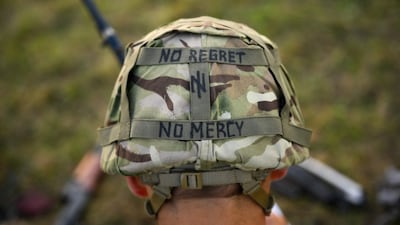 A Ukrainian recruit during a five-week combat training course with the UK armed forces near Durrington in southern England. The British army is helping them to learn vital battlefield skills. AFP