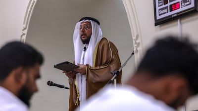 Eid Al Adha prayers are held at Hayy Juma bin Abaad Al Hamli Mosque in Abu Dhabi. Victor Besa / The National